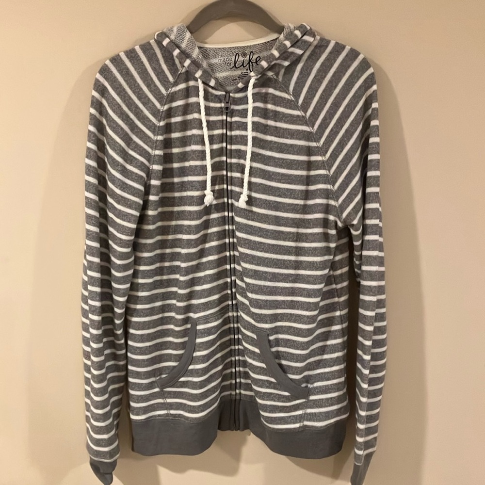 Made for Life Striped Hoodie in Gray and White